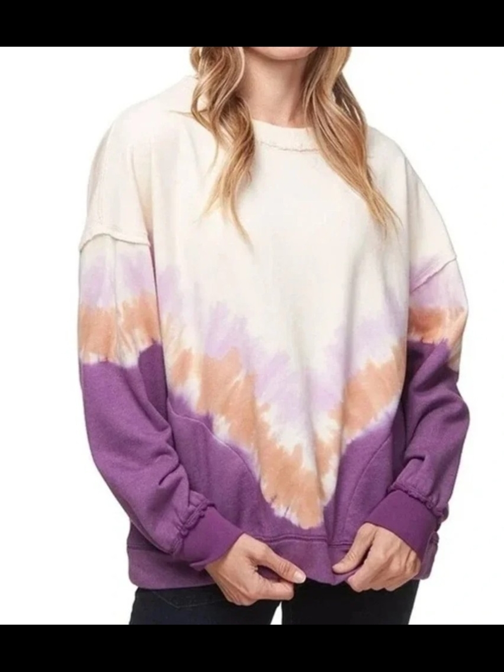 FP Movement by Free People Tie-Dye Crewneck Sweatshirt in Purple, Cream & Peach